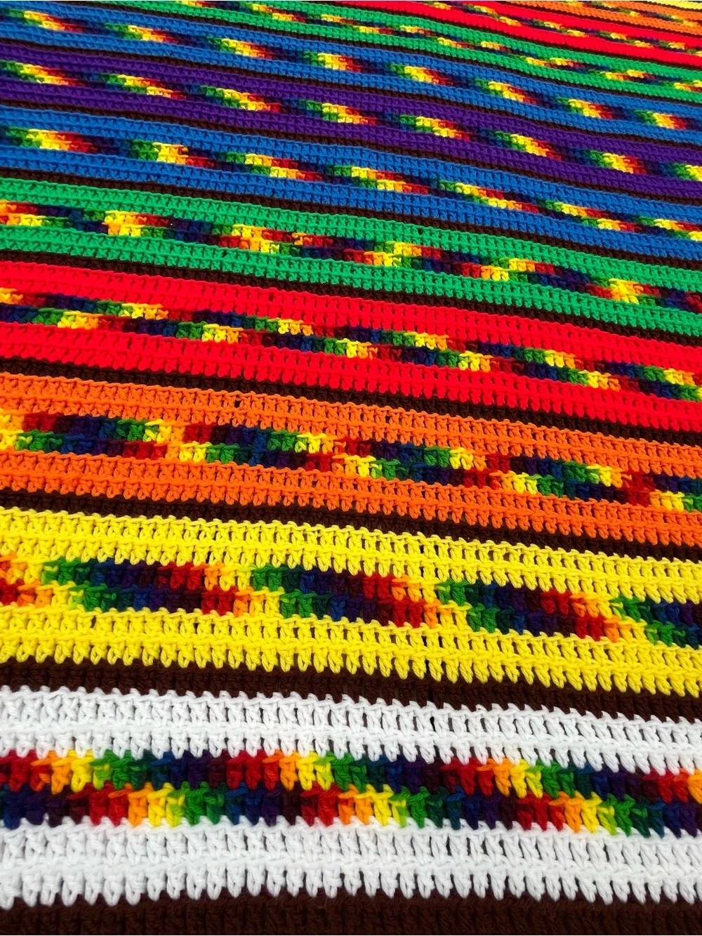 Handmade Multicolor Striped Crochet Throw Blanket - Vibrant Rainbow Accent